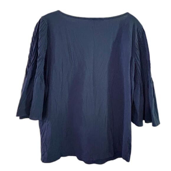 Lauren Ralph Lauren Top M Blue Boatnck Pleated 3/4 Bell Sleeve Bohochic Classic* - Picture 4 of 5